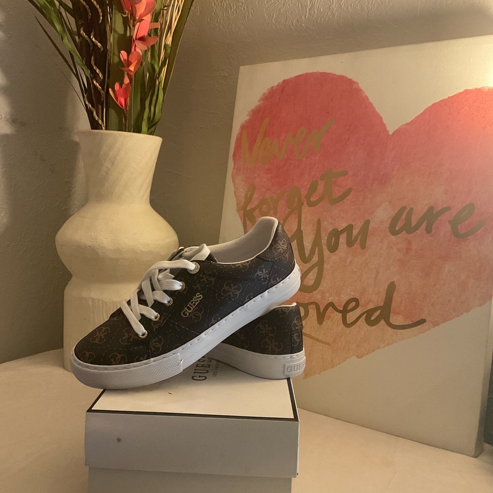 Guess Monogram Brown and White Sneakers